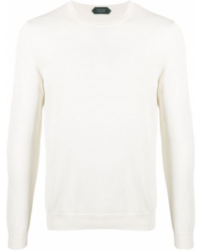 Плетен пуловер с кръгло деколте Zanone бяло
