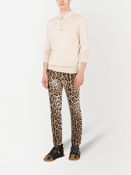 Skinny fit džinsi ar apdruku ar leoparda rakstu Dolce & Gabbana brūns
