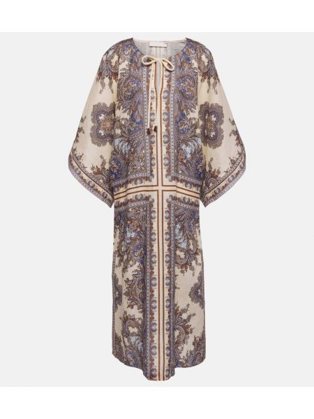Ľanové midi šaty s paisley vzorom Zimmermann fialová