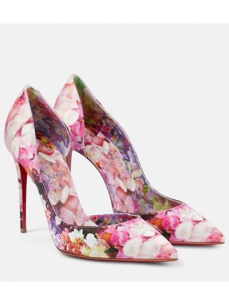 Сатенени полуотворени обувки на цветя Christian Louboutin
