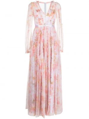 Макси рокля на цветя с принт Needle & Thread розово