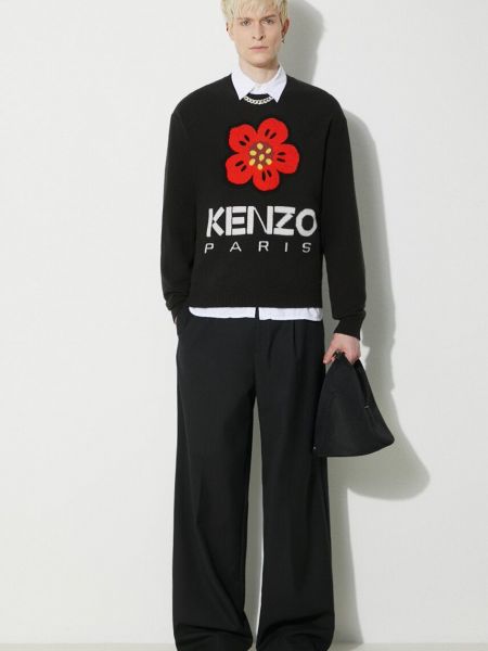 Květinový vlněný svetr Kenzo černý