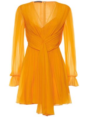 Pliszírozott sifon selyem mini ruha Alberta Ferretti narancsszínű