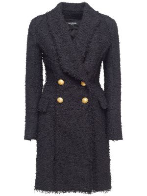 Palton cu guler-șal din tweed Balmain negru