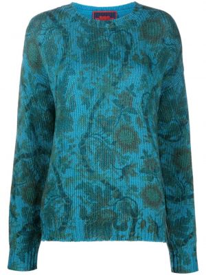 Volneni pulover s cvetličnim vzorcem s potiskom Pierre-louis Mascia modra