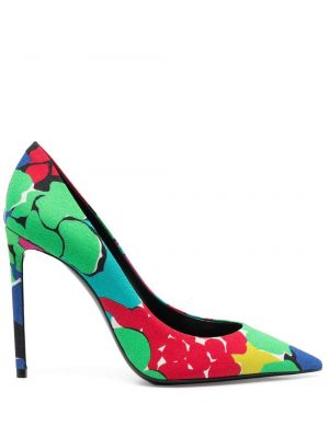 Pantofi cu toc cu model floral cu imagine Saint Laurent verde