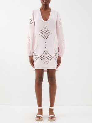 Розовое льняное платье мини с вышивкой Vita Kin