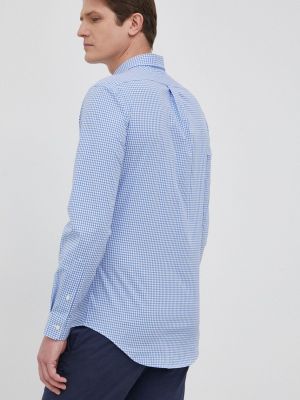 Péřová slim fit košile s knoflíky Polo Ralph Lauren modrá
