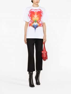 Koszulka bawełniana z nadrukiem w abstrakcyjne wzory Alexander Mcqueen biała