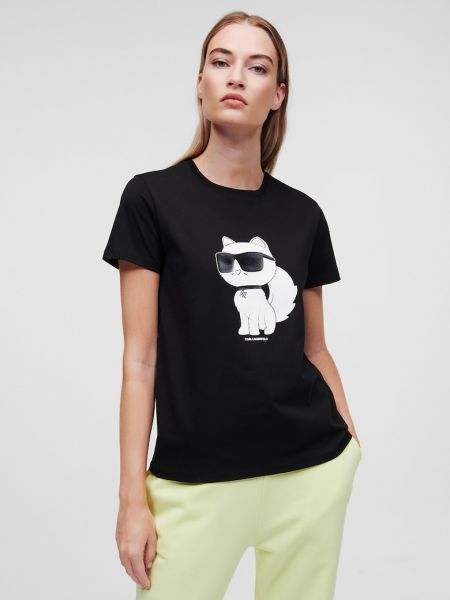 Хлопковая футболка с принтом Karl Lagerfeld черная