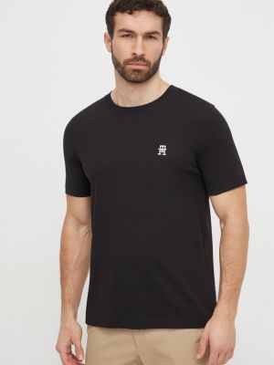 Bavlněné tričko s aplikacemi Tommy Hilfiger černé