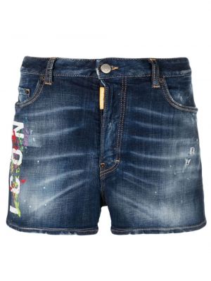 Shorts di jeans con stampa Dsquared2 blu