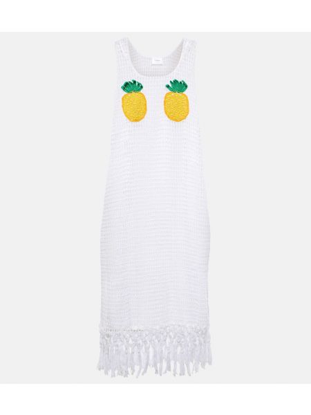 Мини-платье из хлопка с бахромой и бахромой pineapple mesh Anna Kosturova белый