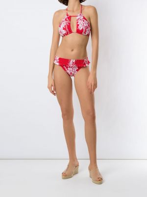 Bikini w kwiatki z nadrukiem z falbankami Amir Slama czerwony