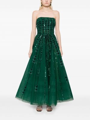 Tylové večerní šaty s korálky se srdcovým vzorem Saiid Kobeisy zelené