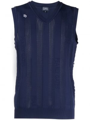 Žakárová pletená vesta s výstřihem do v Pearly Gates modrá