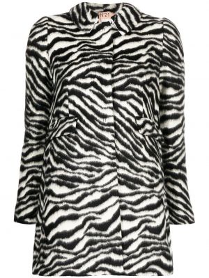 Vlnený kabát s potlačou so vzorom zebry N°21 čierna