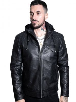 Кожаная куртка с капюшоном ретро Infinity Leather черная