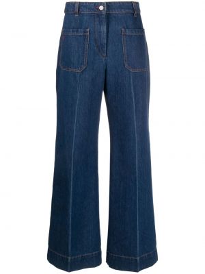Haftowane luźne jeansy z wysoką talią Victoria Beckham - niebieski