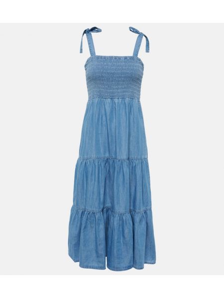 Βαμβακερός φόρεμα με τιράντες Veronica Beard μπλε