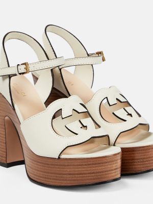 Sandale din piele cu platformă Gucci alb