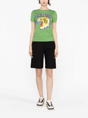 Bavlněné tričko s tygřím vzorem Kenzo zelené