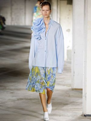 Φλοράλ midi φούστα από σιφόν με σχέδιο Dries Van Noten μπλε