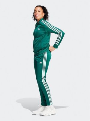 Pruhovaná slim fit priliehavá tepláková súprava Adidas zelená