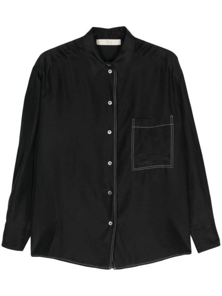 Μεταξωτό μακρύ πουκάμισο Tela μαύρο
