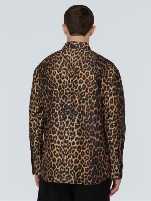 Svilena srajca s potiskom z leopardjim vzorcem Saint Laurent rjava