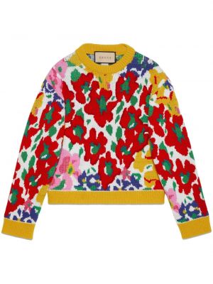 Жакардов вълнен пуловер на цветя Gucci червено