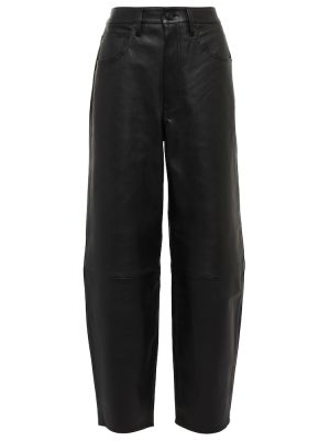 Pantaloni cu talie înaltă din piele cu croială lejeră Frame negru