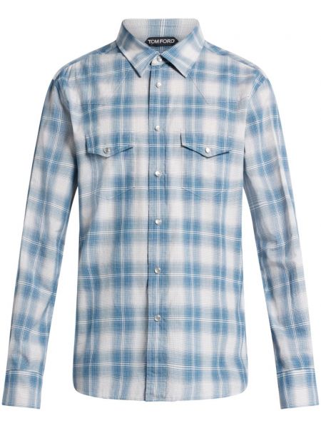 Chemise en coton à carreaux Tom Ford bleu