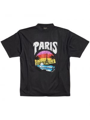 Kokvilnas t-krekls ar apdruku ar tropisku rakstu Balenciaga melns