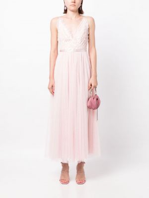 Sukienka koktajlowa z cekinami tiulowa Needle & Thread różowa