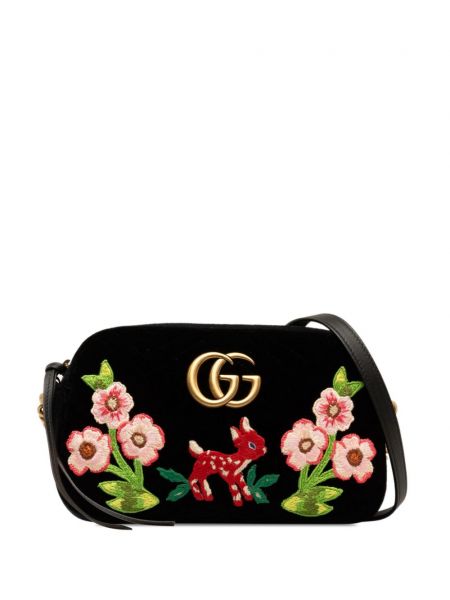 Sametová taška přes rameno s výšivkou Gucci Pre-owned černá