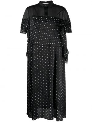 Bodkované šaty s potlačou Sacai čierna