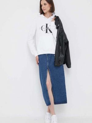 Bluza z kapturem bawełniana z nadrukiem Calvin Klein Jeans biała