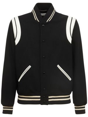 Chaqueta de peluche de lana a rayas Saint Laurent negro