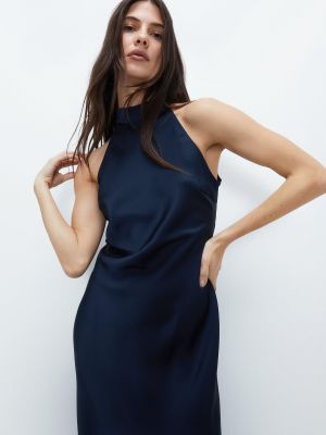 Атласный платье в бельевом стиле с вырезом на спине Warehouse синий