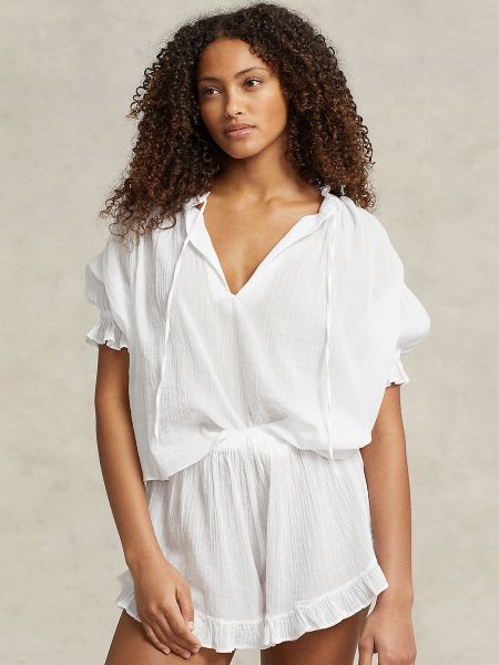 Pijama de gasa de algodón Polo Ralph Lauren blanco