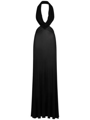 Dolga obleka brez rokavov iz viskoze z draperijo Saint Laurent črna