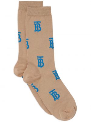 Памучни чорапи с принт Burberry кафяво