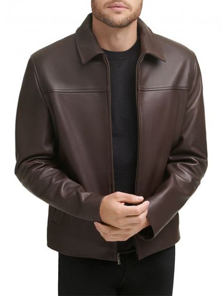 Кожаная куртка на молнии Cole Haan коричневая
