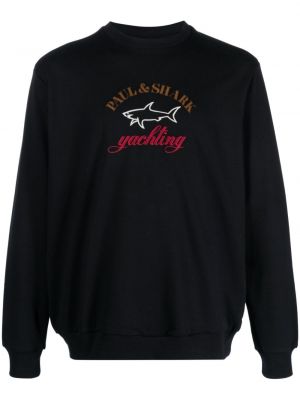 Памучен пуловер бродиран Paul & Shark черно