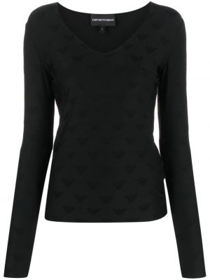 Jacquard t-shirt mit v-ausschnitt Emporio Armani schwarz