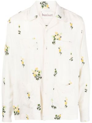 Ленена риза на цветя Baziszt бяло