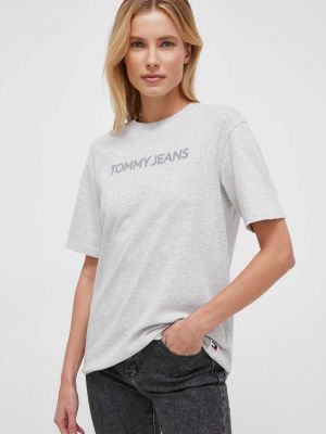Памучна тениска Tommy Jeans сиво