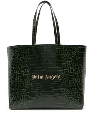 Usnjena nakupovalna torba Palm Angels zelena