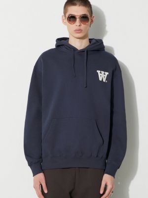 Pamučna hoodie s kapuljačom s vezom Wood Wood plava